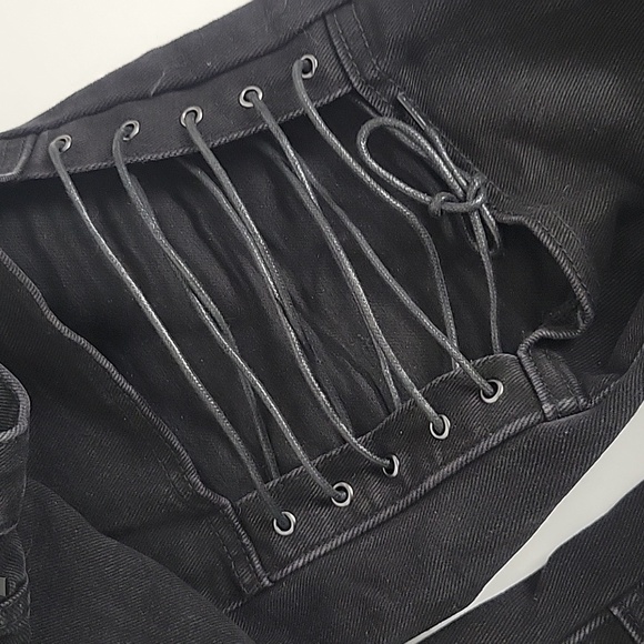 NWT MOMOKROM Corset Lace Up Distressed Straight Leg Black JEANS - Picture 9 of 10